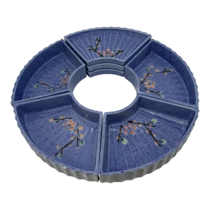1960s Cherry Blossom Divided Server/ Trinket Trays- 7 Pieces