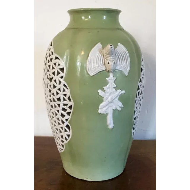 Antique Art Deco Period Chinese Export Celadon Porcelain Vase For Sale - Image 9 of 11