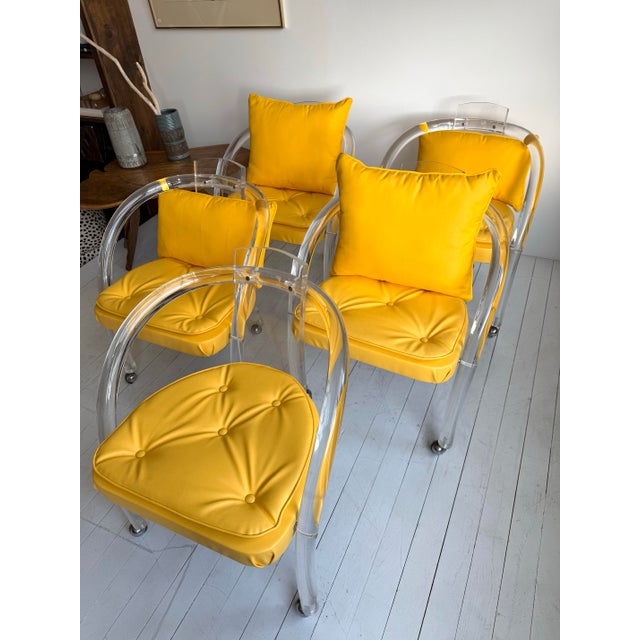 Mid-Century Modern Vintage 1970s Postmodern Charles Hollis Jones Style Lucite Set of Rolling Chairs For Sale - Image 3 of 12