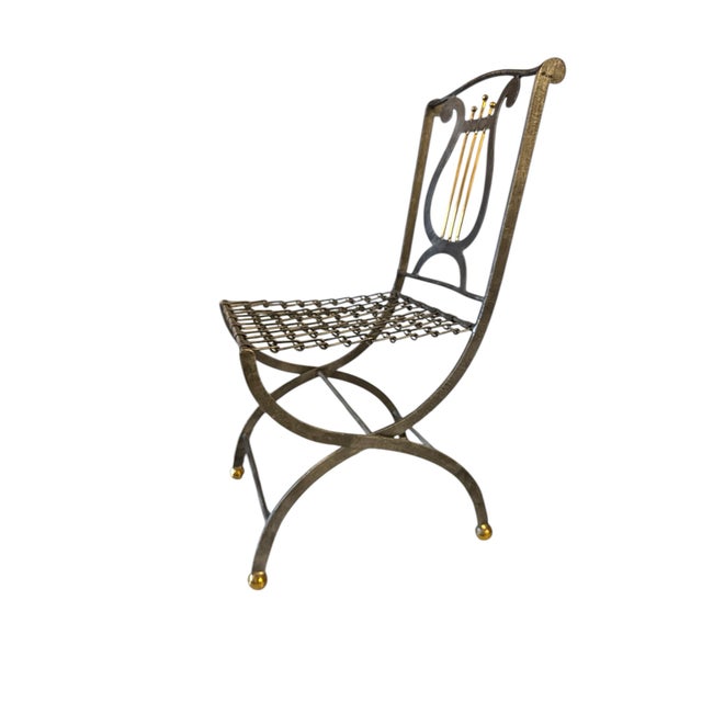 French Late 20th Century Lyre Back Iron Folding Chair For Sale - Image 3 of 10