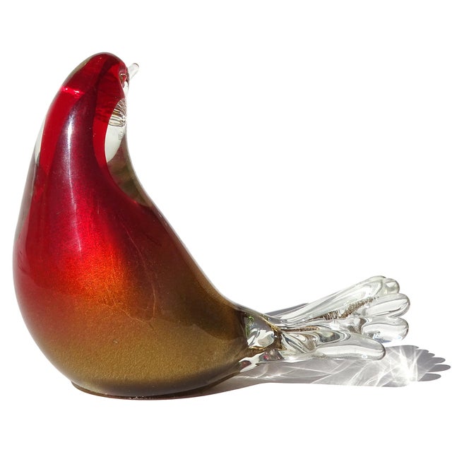 Glass Murano Vintage Ruby Red Copper Aventurine Gold Flecks Italian Art Glass Bird Figurine Sculpture For Sale - Image 7 of 8