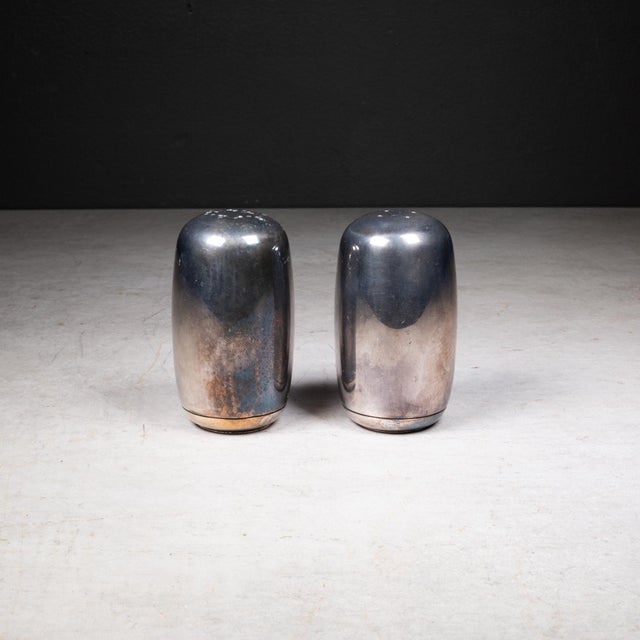 Mid-Century Modern Mid-Century Dansk Design Japan Silver Plated Salt & Peppers Shakers c.1960 For Sale - Image 3 of 7