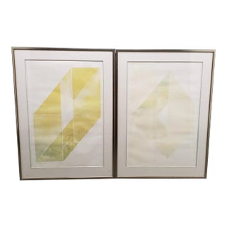 Vida Hackman (20th C.) "Box Landscape" Pair of Etchings W/ Aquatint C.1970s For Sale