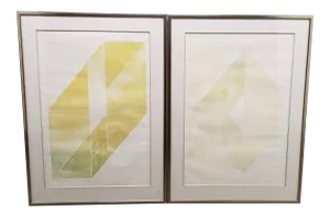 Vida Hackman (20th C.) "Box Landscape" Pair of Etchings W/ Aquatint C.1970s