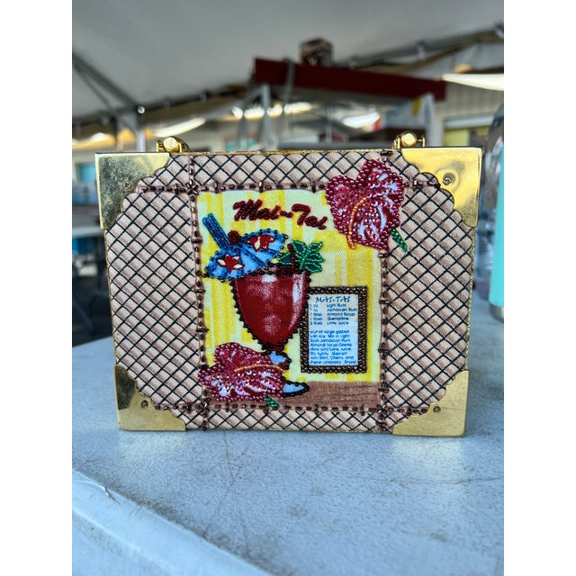 Metal Vintage Cigar Box Purse Beaded Mai Tai For Sale - Image 7 of 8