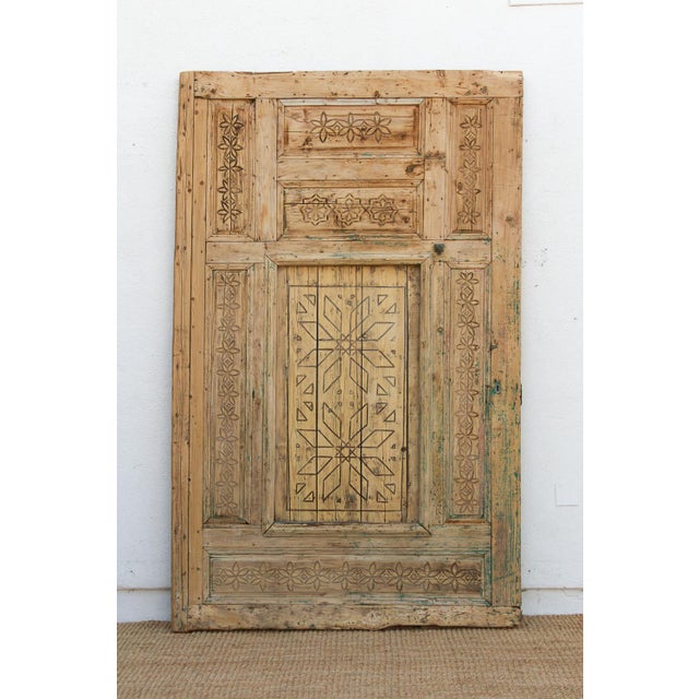 Moroccan Ancient Carved Star Moroccan Riad Door For Sale - Image 3 of 16