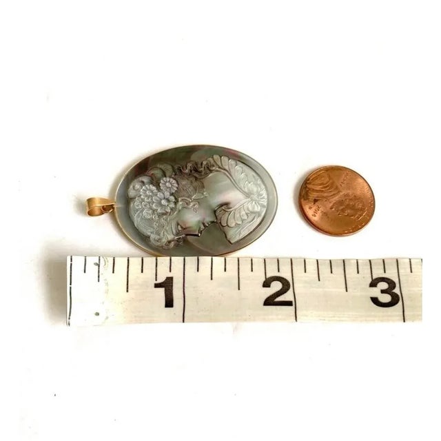 14k Gold Cameo Necklace Black Mother of Pearl Chain Womens Profile Victorian Style For Sale - Image 9 of 9