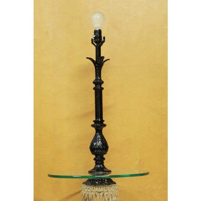 1970s Hollywood Regency e.f. Industries Wrought Iron and Glass Floor Lamp/Side Table For Sale - Image 4 of 13