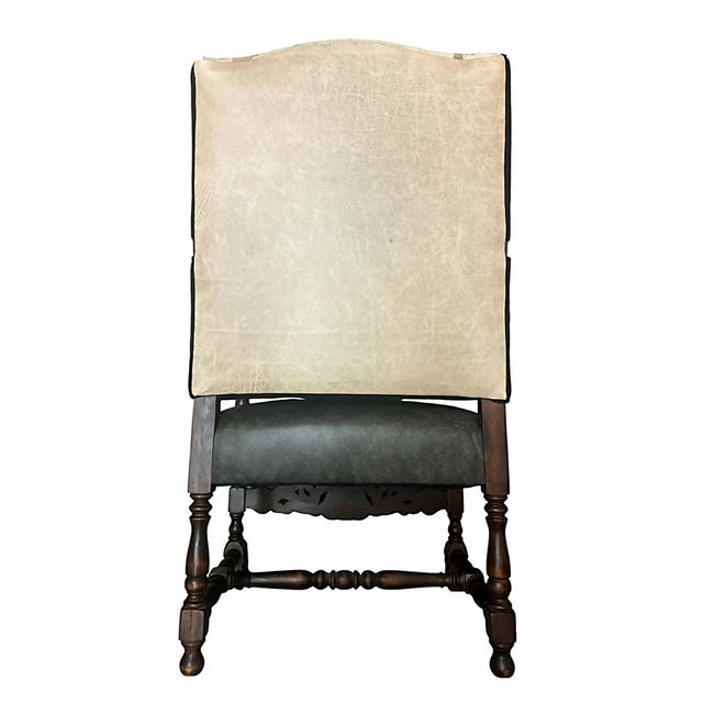 Late 19th Century Antique 19th Century Hacienda Chair Reupholstered With Vintage Oaxaca Zapotec Tapestry and New Leather For Sale - Image 5 of 9