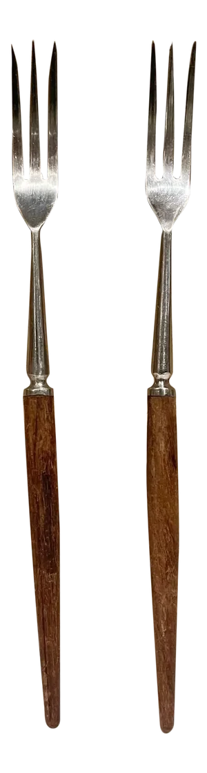 1960s Japanese Stainless Steel Tapered Rosewood Cocktail Fondue Forks