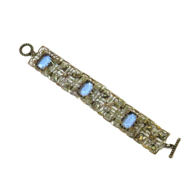 Metal Vintage Art Deco Czech Sapphire Crystal Bracelet 1930s For Sale - Image 7 of 8