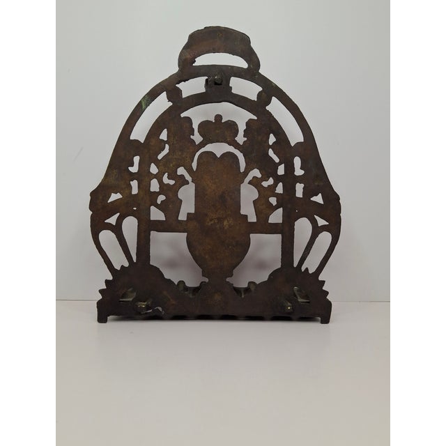 Antique 19thC Polish Brass Bench Menorah Hanukkah Lamp Lions Crown Decalogue For Sale - Image 14 of 15