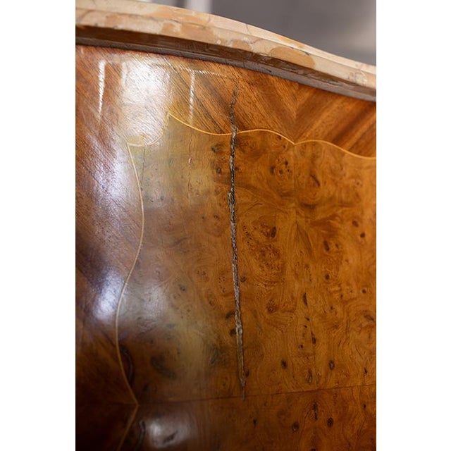 Mid 19th Century French Louis XV Style Burr Walnut Marble Top Bombe Commode For Sale - Image 12 of 18