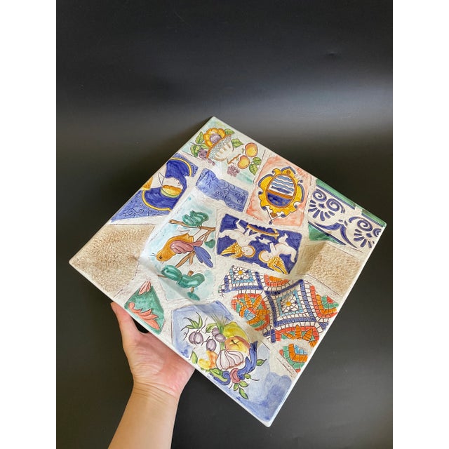 1990s Vietri 1994 Italian Majolica Square Serving Platter in a Diverse Eclectic Design For Sale - Image 5 of 12