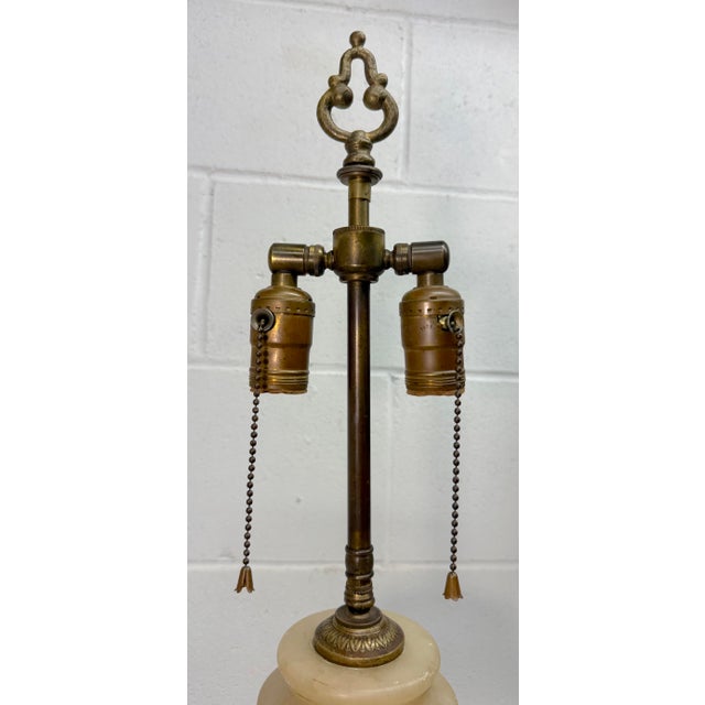 1920s Large Antique Ornate Hand Carved Figural Alabaster Bronze Electric Table Lamp For Sale - Image 5 of 13