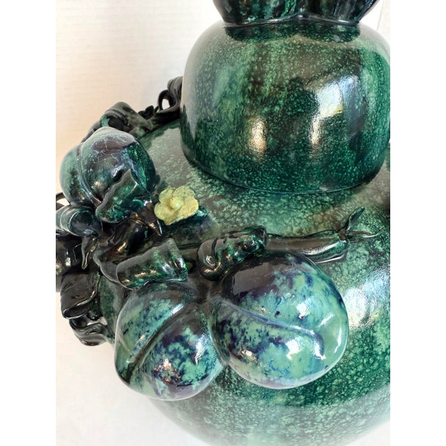 Ceramic Large Chinese Green & Teal Glazed Lidded Ginger Jar With Sculptural Fruit Motif For Sale - Image 7 of 12