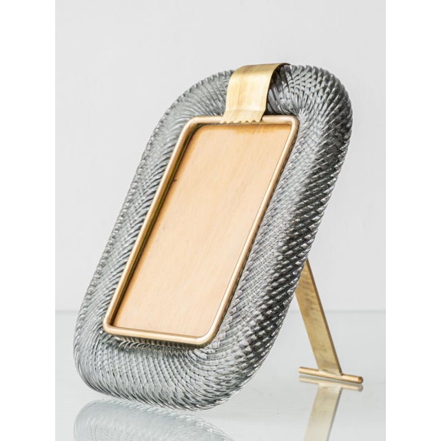 Murano Glass and Brass Picture Frame in Smoke Grey Fumé Torchon from Barovier & Toso For Sale - Image 3 of 15