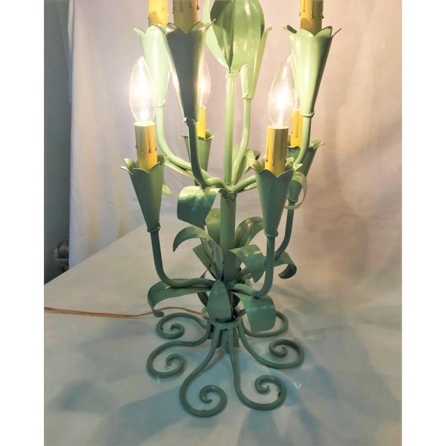 1930's Victorian Tole 9-Light Candle Style Lamp For Sale - Image 11 of 13
