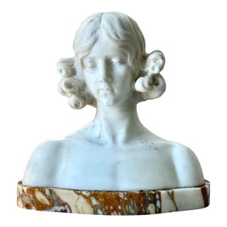 Late 20th Century Heavy Marble Sculpture of a Young Girl Bust 12"x12" - 33 Pound For Sale