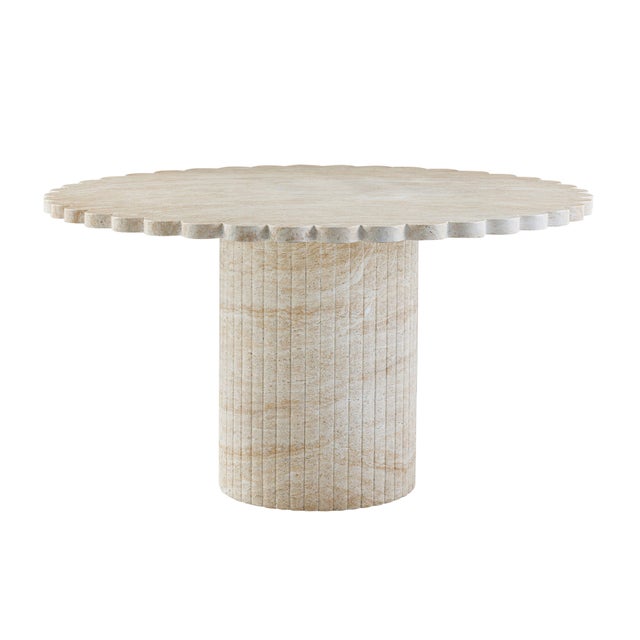Contemporary Blossom Washed Travertine Finish Indoor / Outdoor Round Dining Table For Sale - Image 3 of 7