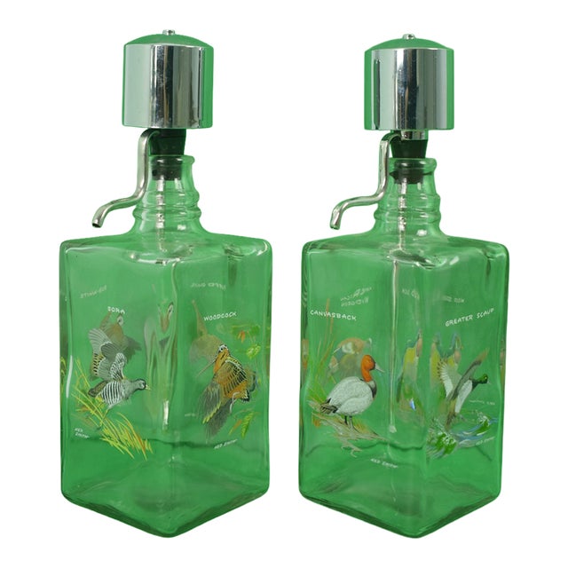 Pair X c.z. Guest Estate 'Gamebird' Decanters Hand-Painted by Ned Smith For Sale