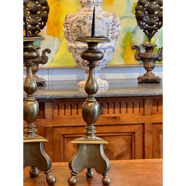 Traditional Pair of 18th Century Brass Prickets For Sale - Image 3 of 7