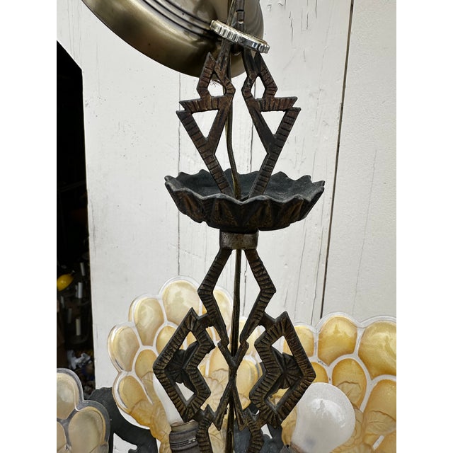 Vintage Genet Et Michon Five Panel Deco Chandelier For Sale In New York - Image 6 of 6