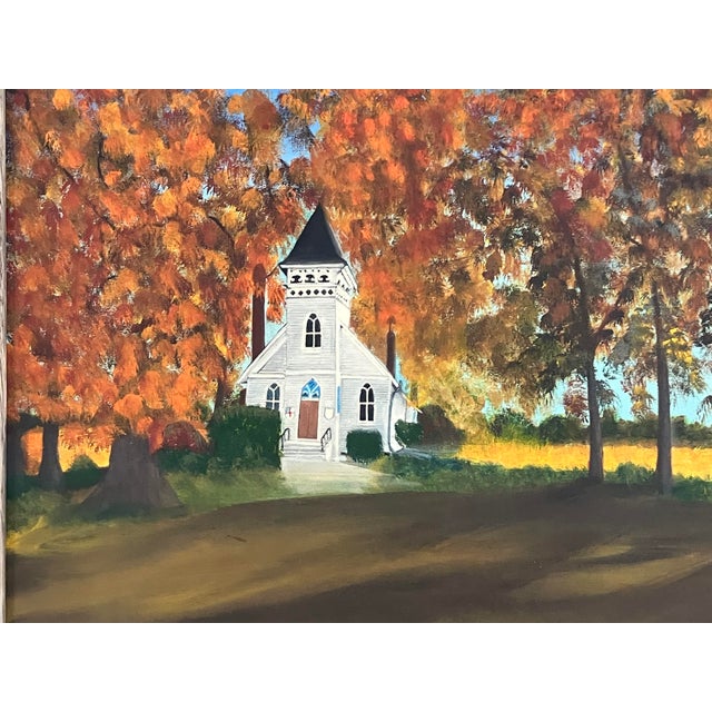 Vintage Autumn Church Landscape Painting by Lou Kelley For Sale In Orlando - Image 6 of 11