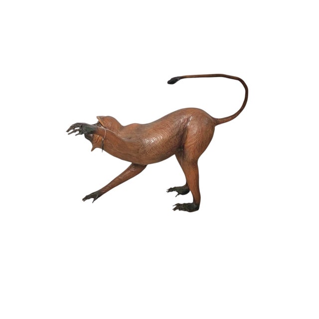 Late 20th Century Late 20th Century Large Leather-Wrapped Monkey Figure With Glass Eyes, Safari Sculpture, 24"h For Sale - Image 5 of 8