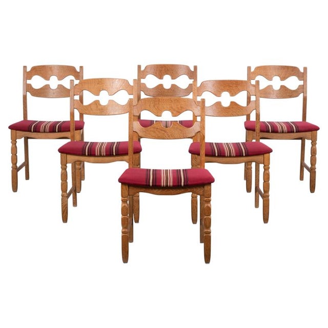 Original set of six “Razor Blade” dining chairs designed by Henning Kjærnulf and produced by Nyrup Møbelfabrik in Denmark...