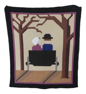 Modernist Amish Child's Quilt of Couple in a Buggy
