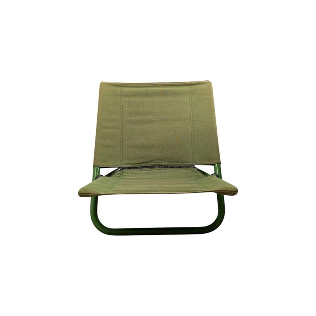 Forest Green Vintage Lounge Chair in Green Metal and Canvas with Floral Cushion from Arflex For Sale - Image 8 of 14