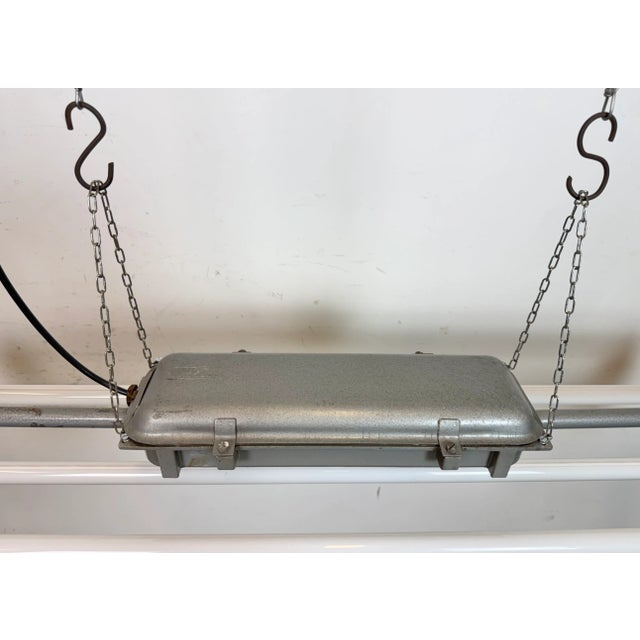 1970s Industrial Grey Hanging Tube Light from Polam Gdansk, 1970s For Sale - Image 5 of 14