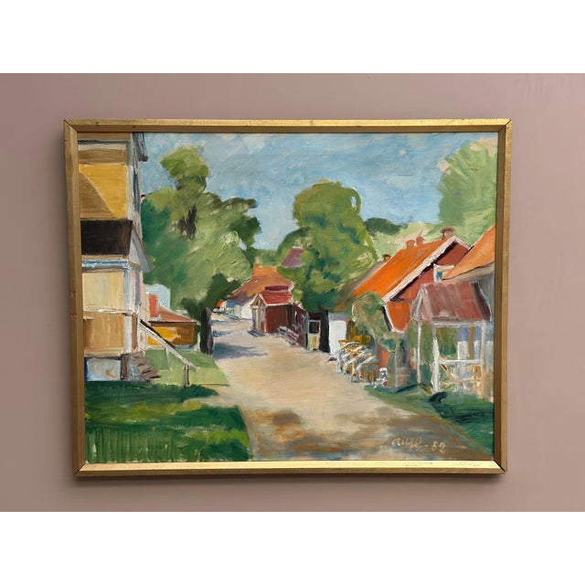 Ulfe, Street with Houses and Trees, 1982, Oil on Canvas, Framed For Sale - Image 9 of 18