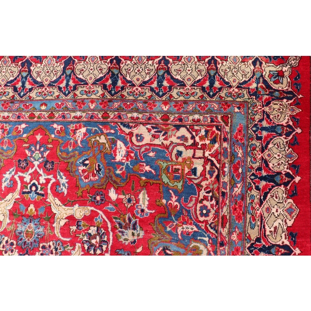Vintage Persian Isfahan Rug With Red Field and Ivory Medallion Design For Sale - Image 10 of 13