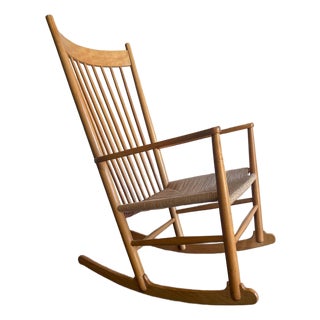 In Style of Hans Wegner FDB Møbler Beechwood High Back Rocking Chair Danish Mid-Century Modern 1960s For Sale