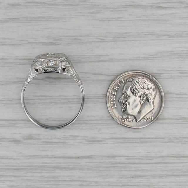 Silver 0.18ct Art Deco Diamond Star Ring 18k White Gold Size 7.25 Ornate Hand Finished For Sale - Image 8 of 8