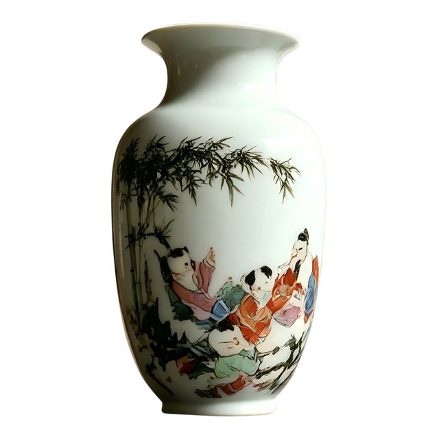 Chinese Ceramic Vase Qianlong Marked Famille Porcelain Vase Hand Painted Playing Children Pattern For Sale