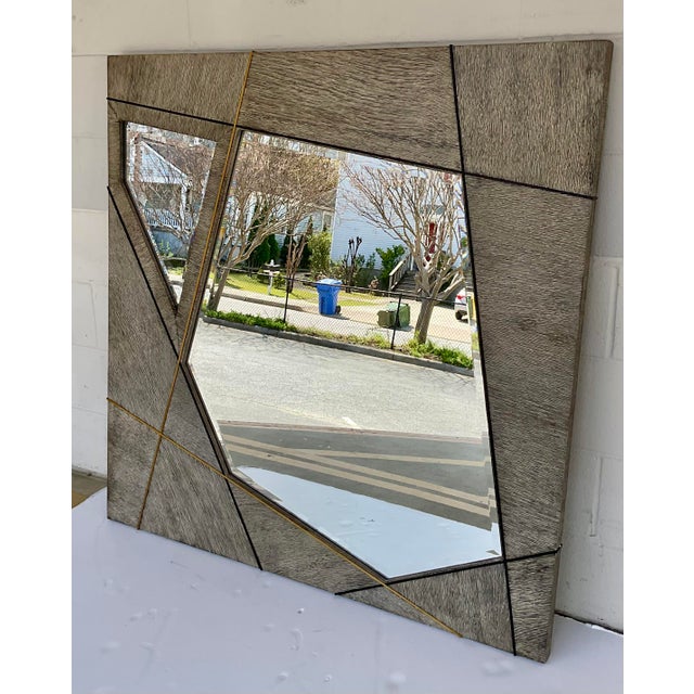 Mid-Century Modern Jonathan Charles Mod Geometric Cerused Oak Finished Square Wall Mirror For Sale - Image 3 of 6