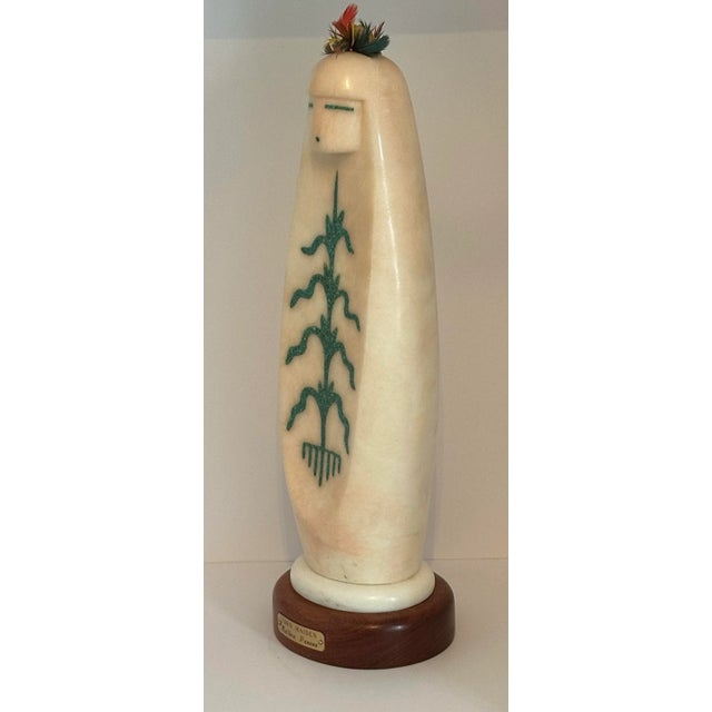 1990s Jemez Pueblo Alabaster & Turquoise “Corn Maiden” Sculpture by Matthew Panana, C. 1990s For Sale - Image 5 of 9