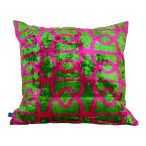 Fuchsia & Green Velvet Ikat Pillow