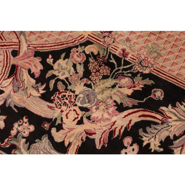 Art Nouveau Medallion 1990's Pak-Persian Black/Pink Wool Rug - 6'2'' X 9'0'' For Sale In New York - Image 6 of 9