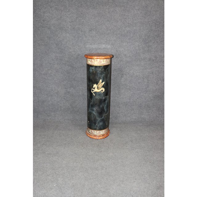 This is a gorgeous paint decorated faux marble pedestal in very good vintage condition. The top is faux painted to look...