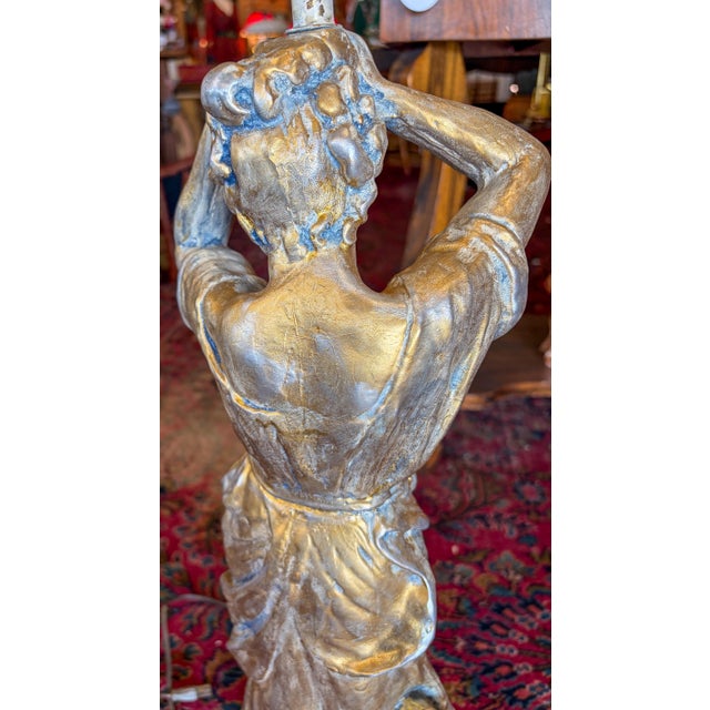 Gold 1960s Reproduction Auguste Moreau "Girl Dressing Her Hair" Table Lamp For Sale - Image 8 of 12