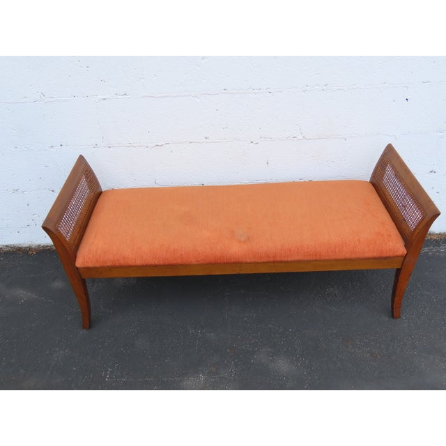 Mid Century Modern Caned Long Upholstered Window Hall End of Bed Bench 6636 For Sale In Miami - Image 6 of 15