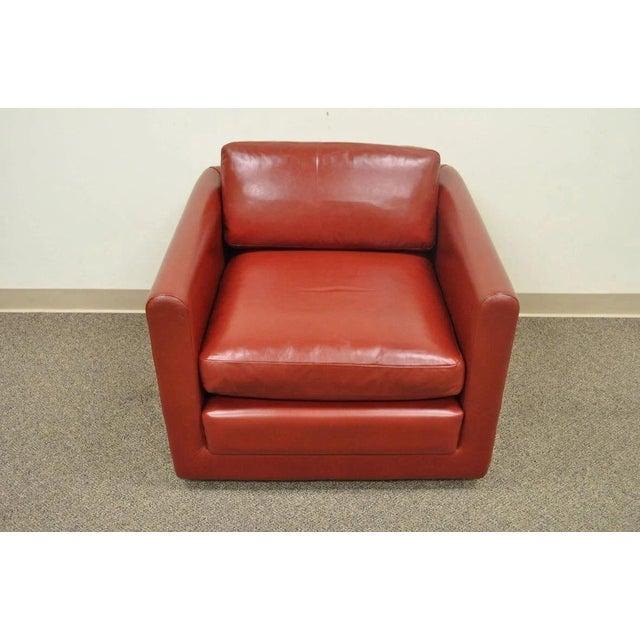 Vintage Mid Century Modern Red Leather Cube Club Lounge Chair on Rolling Casters For Sale - Image 10 of 10