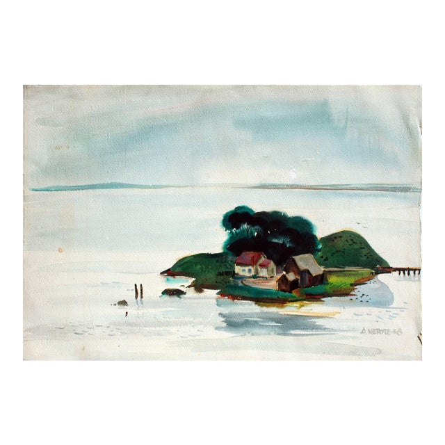 Mid Century Island in the San Francisco Bay Landscape by Alexander Nepote Lovely late 1930's Impressionist watercolor of a...
