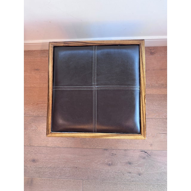 Pair of Modern Wood Cube Stools With Brown Leather Upholstered Tops For Sale - Image 13 of 13