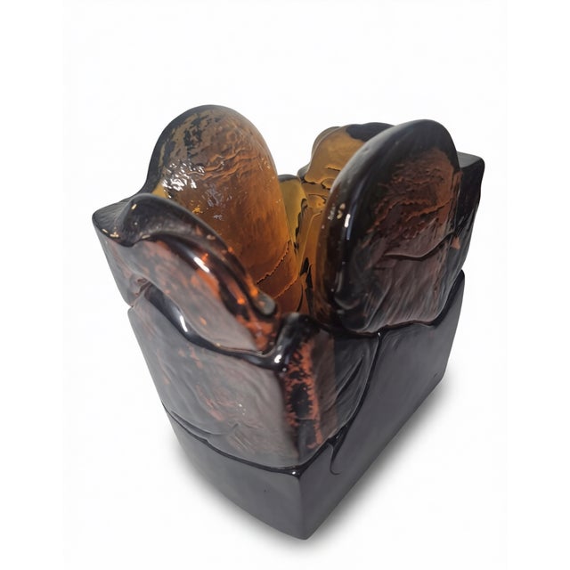 Mid-Century Modern Mid-Century Modern Sculptural Amber Art Glass Vase For Sale - Image 3 of 5