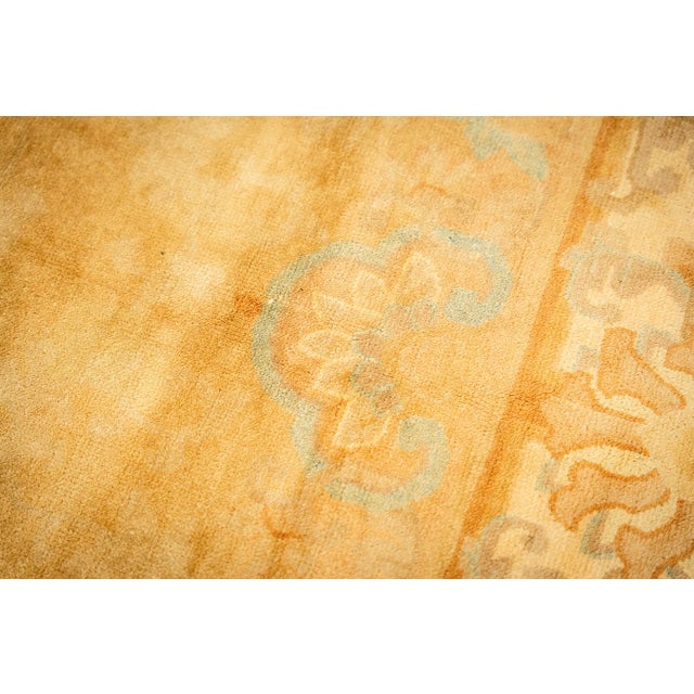 1920s 1920s Soft Yellow Field Antique Floral Minimalist Knotted Wool Chinese Peking Rug For Sale - Image 5 of 9